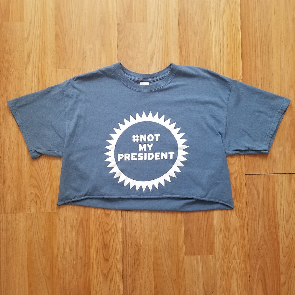 #Not My President Cropped Blue & White T-Shirt